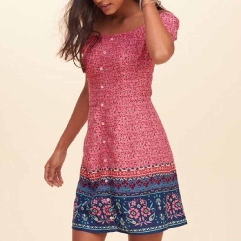 Hollister Co. Off The Shoulder 2015 Floral Skater Babydoll Dress Size Small